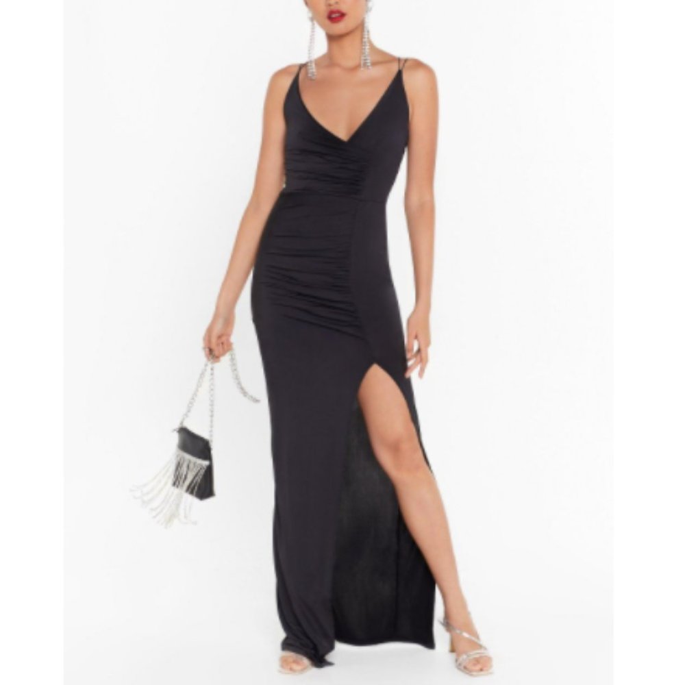 High Leg Slit Black Maxi Formal Dress NEW WITH TAG